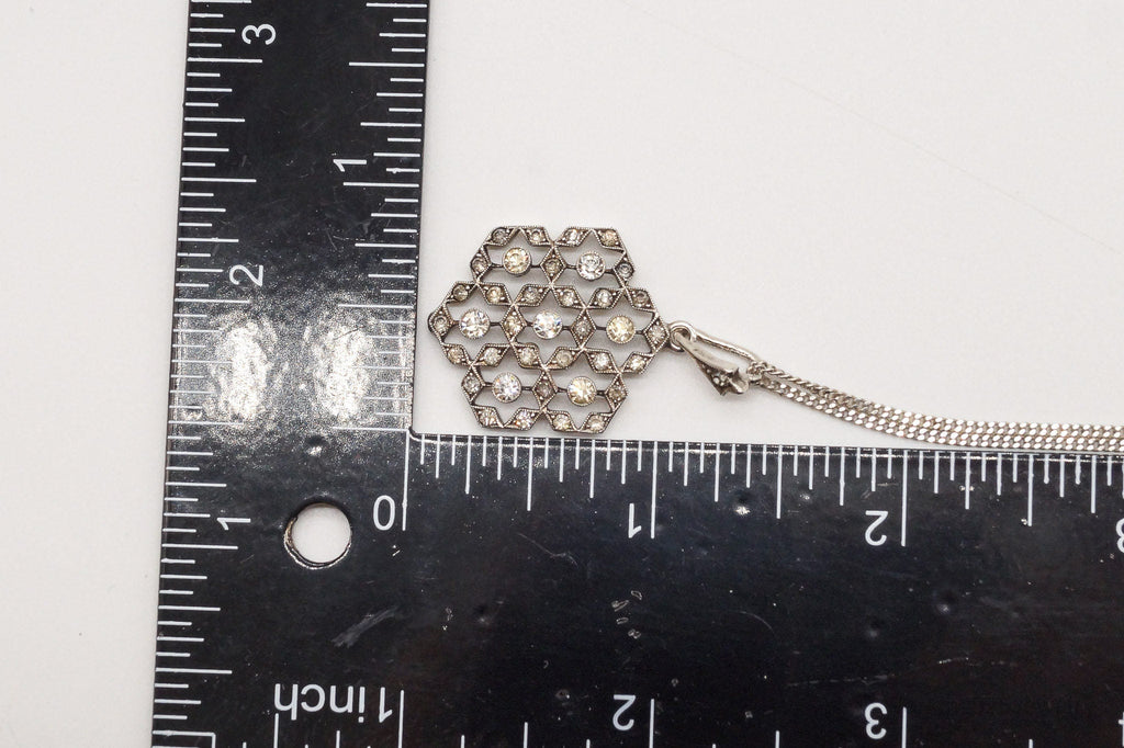 Antique Vintage Faux Diamonds Snowflake Sterling Silver Necklace | Jewelry > Necklaces > Pendants | Wiccan Center