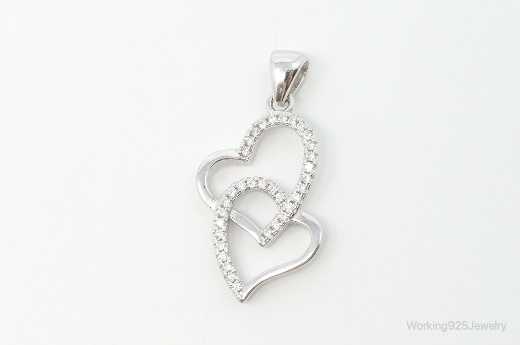 Vintage Open Hearts Cubic Zirconia Accented Sterling Silver Necklace Pendant | Jewelry > Necklaces > Pendants | Wiccan Center