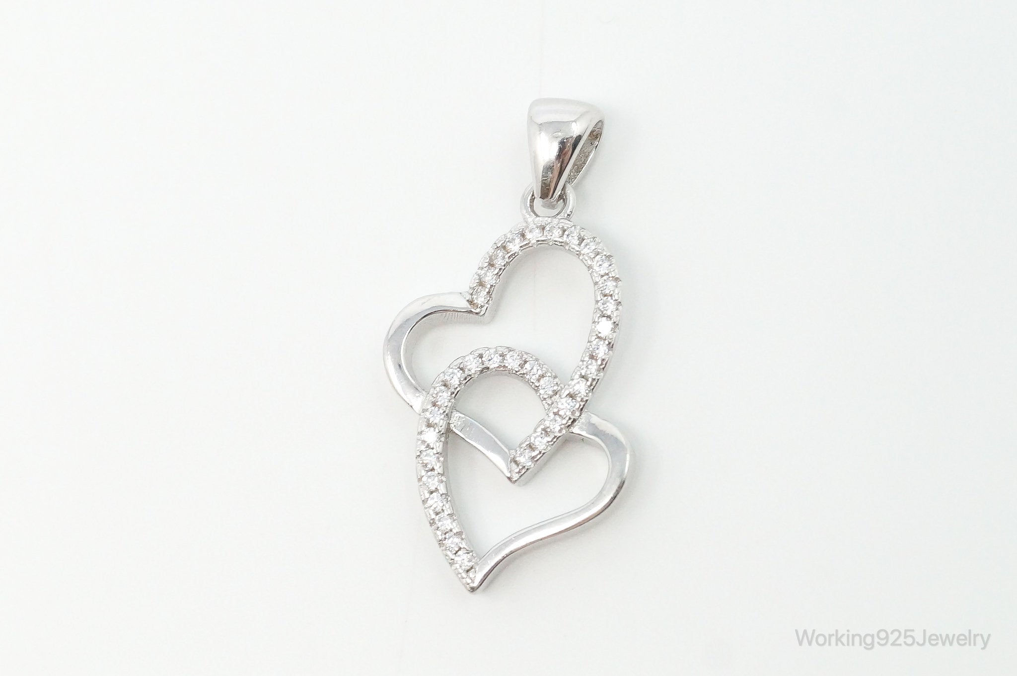Vintage Open Hearts Cubic Zirconia Accented Sterling Silver Necklace Pendant | Jewelry > Necklaces > Pendants | Wiccan Center