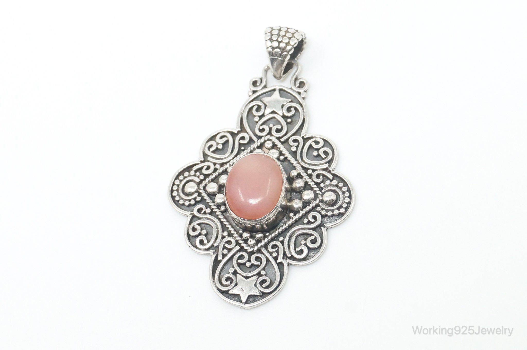 Vintage Pink Gemstone Bali Style Sterling Silver Dangle Pendant | Jewelry > Necklaces > Pendants | Wiccan Center