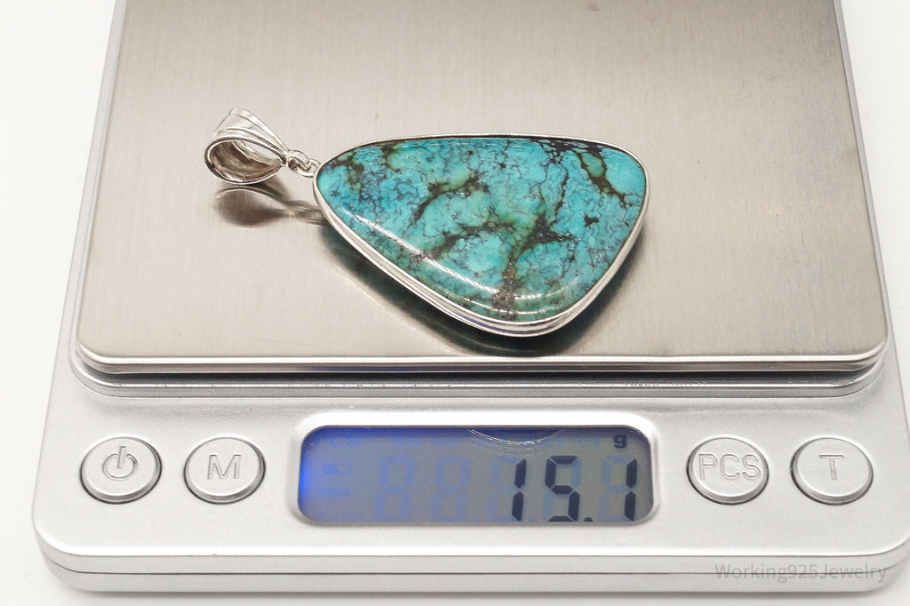 Vintage Large Turquoise Sterling Silver Necklace Pendant | Jewelry > Necklaces > Pendants | Wiccan Center