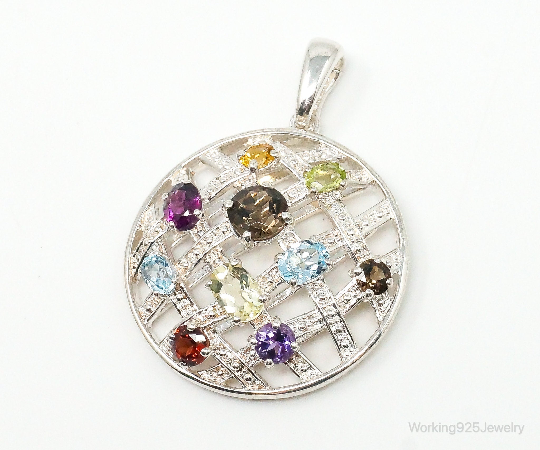 Vintage Multi Gemstone Sterling Silver Necklace Pendant | Jewelry > Necklaces > Pendants | Wiccan Center
