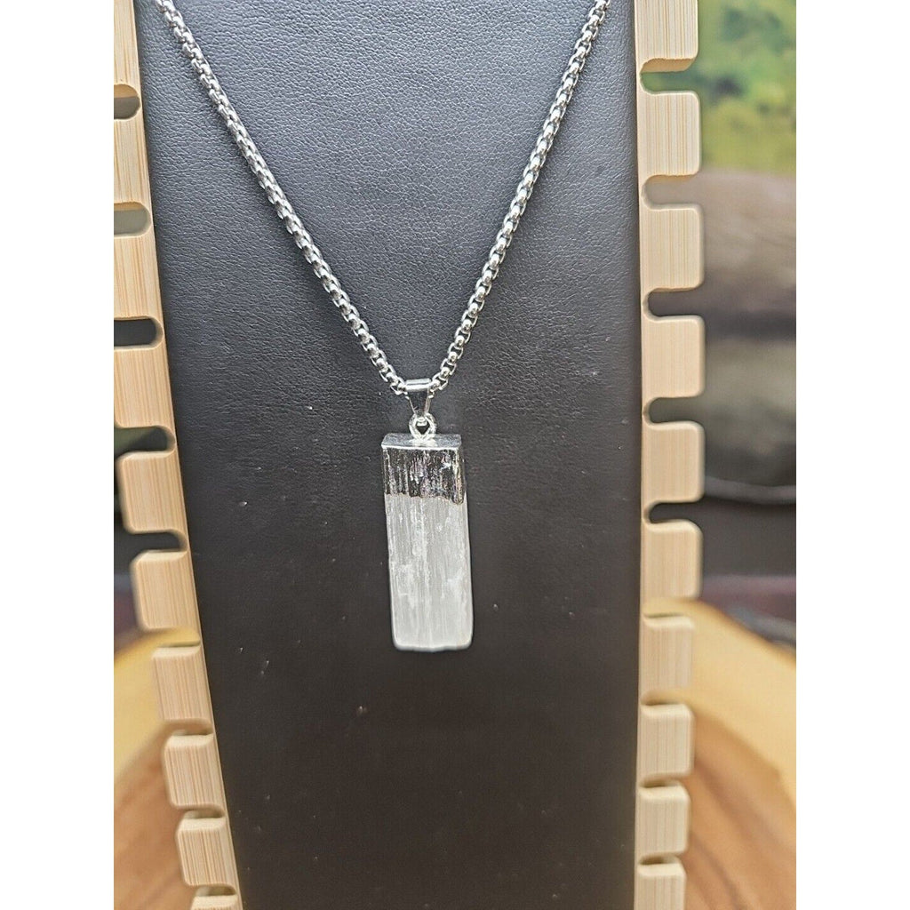 Hexagon Selenite Crystal Necklace - 18in Stainless Steel Chain | CrystalCloud Company