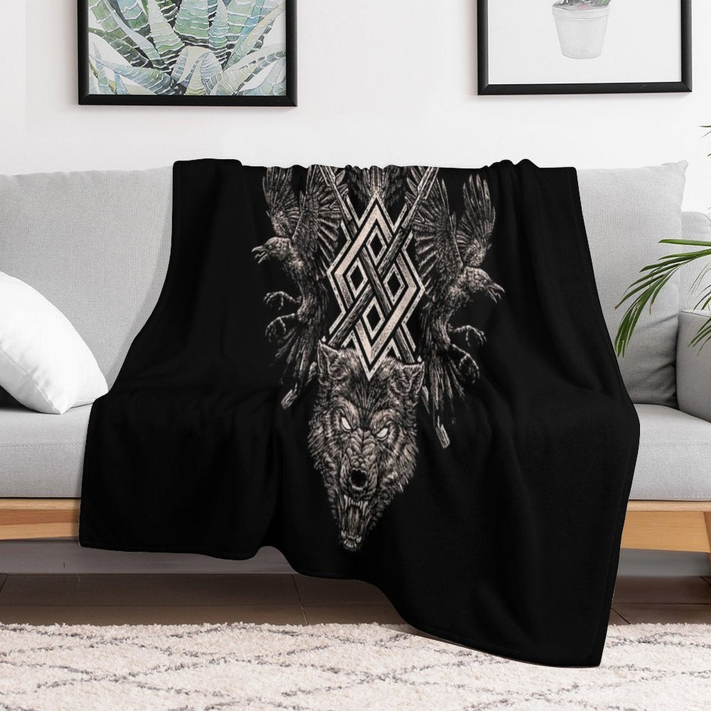 Viking Wolf Raven of Odin Geri Freki Huginn Muninn Norse Mythology  Gungnir Travel-friendly Throw Blanket