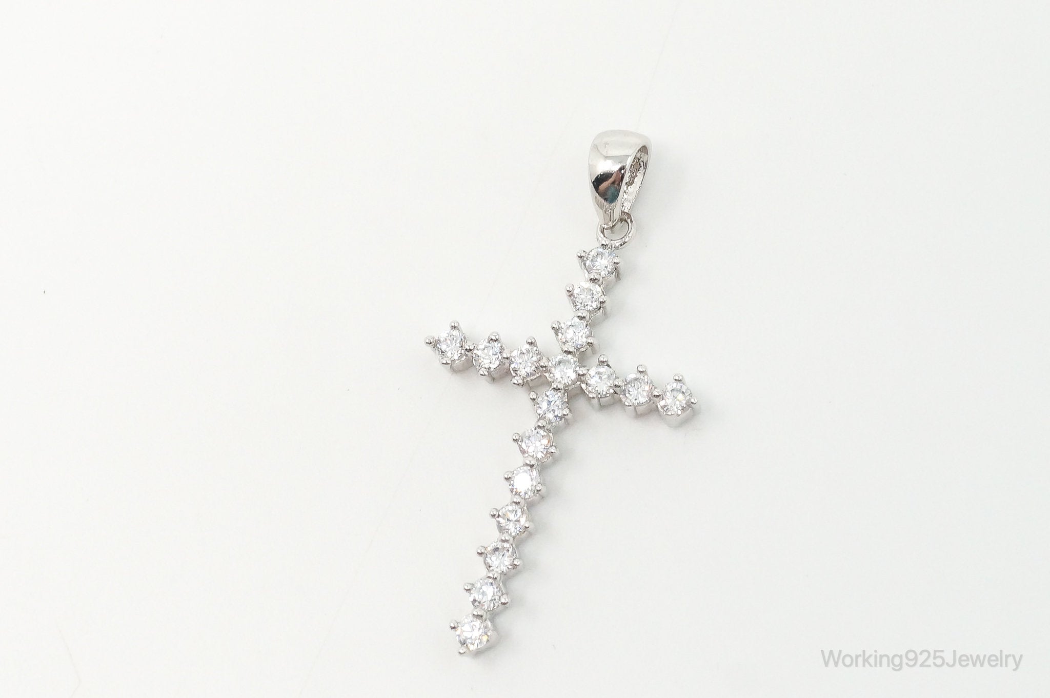 Large Vintage Cubic Zirconia Cross Sterling Silver Necklace Pendant | Jewelry > Necklaces > Pendants | Wiccan Center