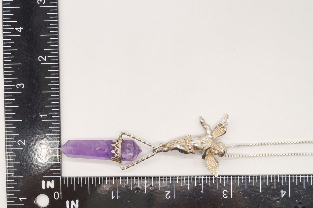 Vintage Amethyst Crystal Cherub Sterling Silver Necklace | Jewelry > Necklaces > Pendants | Wiccan Center