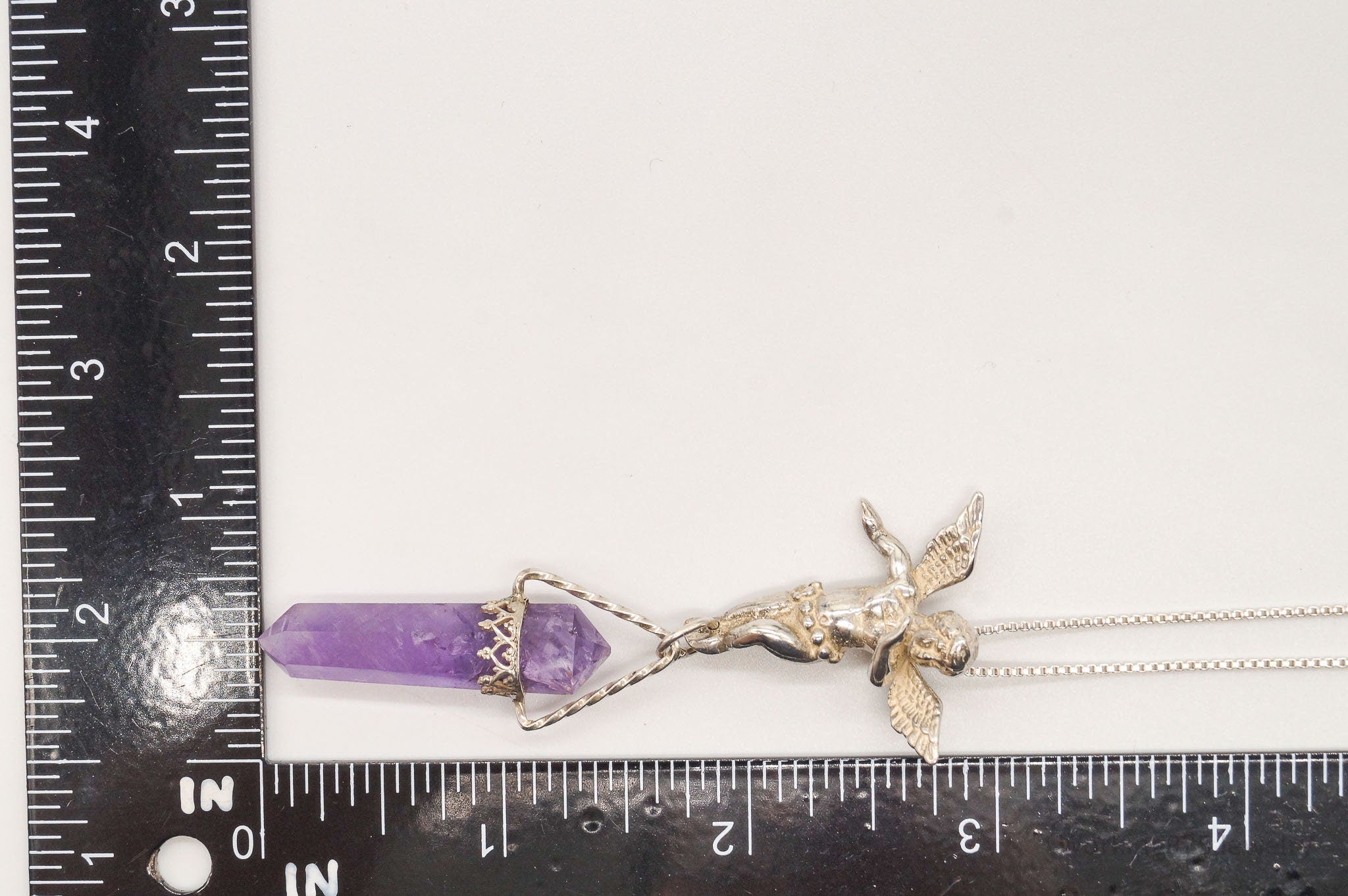Vintage Amethyst Crystal Cherub Sterling Silver Necklace | Jewelry > Necklaces > Pendants | Wiccan Center