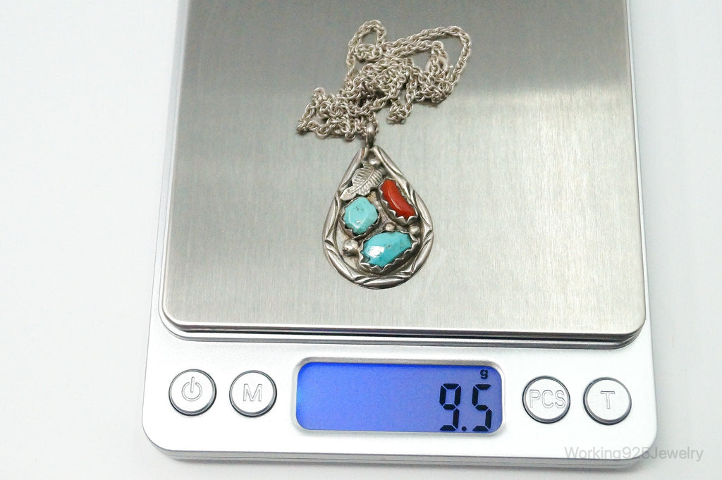 VTG Native American Afonso Penketewa Turquoise Coral Sterling Silver Necklace | Jewelry > Necklaces > Pendants | Wiccan Center