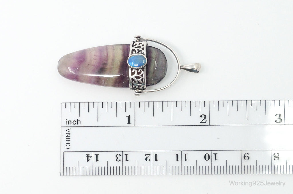Vintage Purple & Green Fluorite Blue Opal Sterling Silver Pendant | Jewelry > Necklaces > Pendants | Wiccan Center