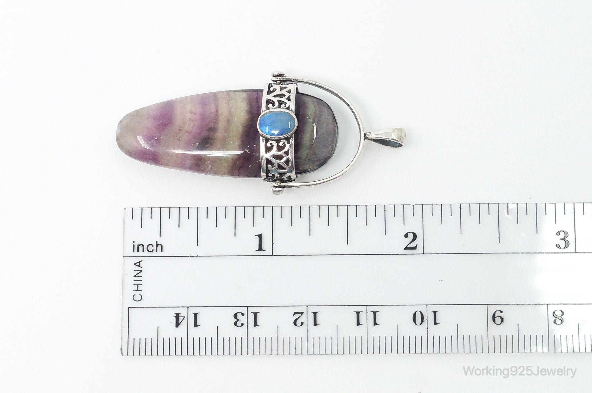 Vintage Purple & Green Fluorite Blue Opal Sterling Silver Pendant | Jewelry > Necklaces > Pendants | Wiccan Center