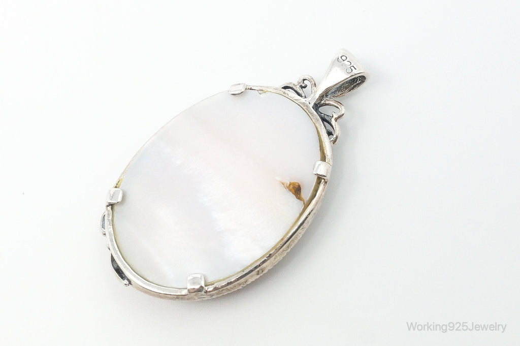 VTG Pink Mother of Pearl Marcasite Butterfly Flower Sterling Silver Pendant | Jewelry > Necklaces > Pendants | Wiccan Center