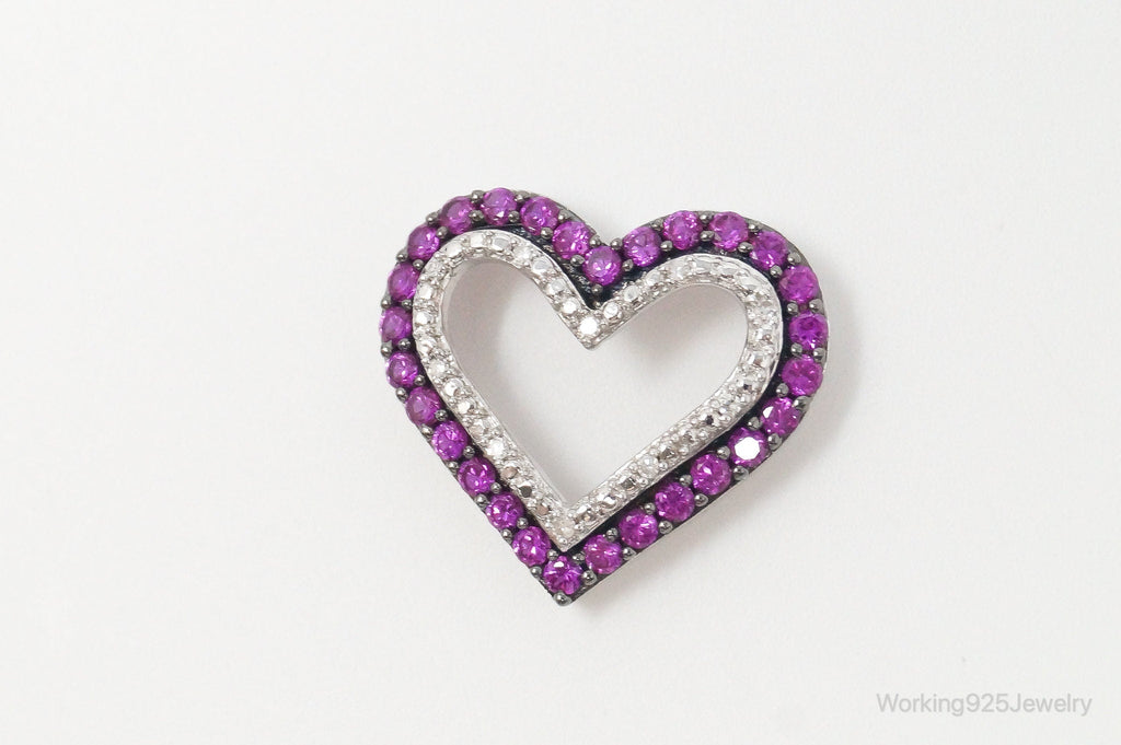 Vintage Open Heart Pink White Cubic Zirconia Sterling Silver Pendant | Jewelry > Necklaces > Pendants | Wiccan Center