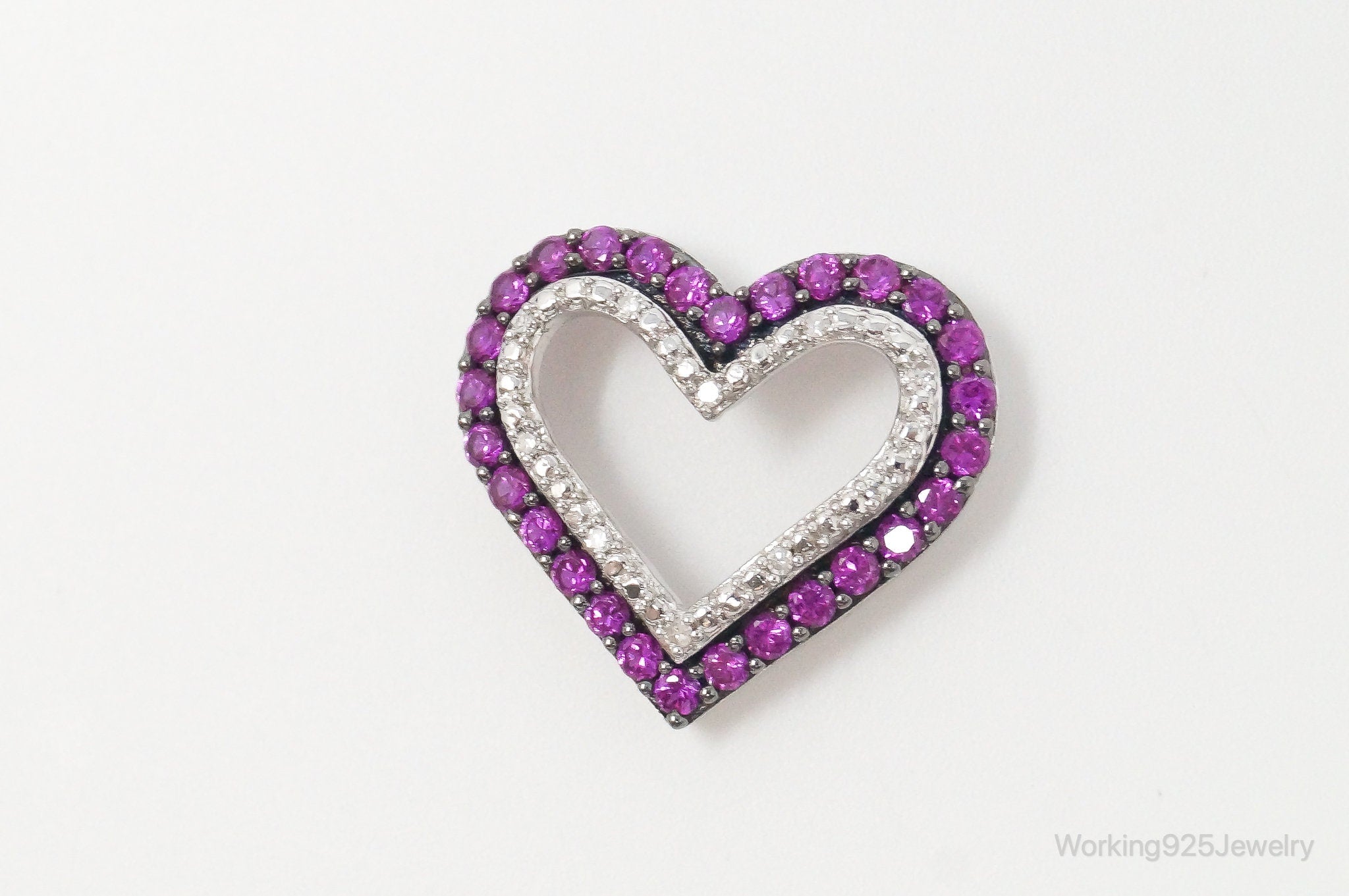 Vintage Open Heart Pink White Cubic Zirconia Sterling Silver Pendant | Jewelry > Necklaces > Pendants | Wiccan Center