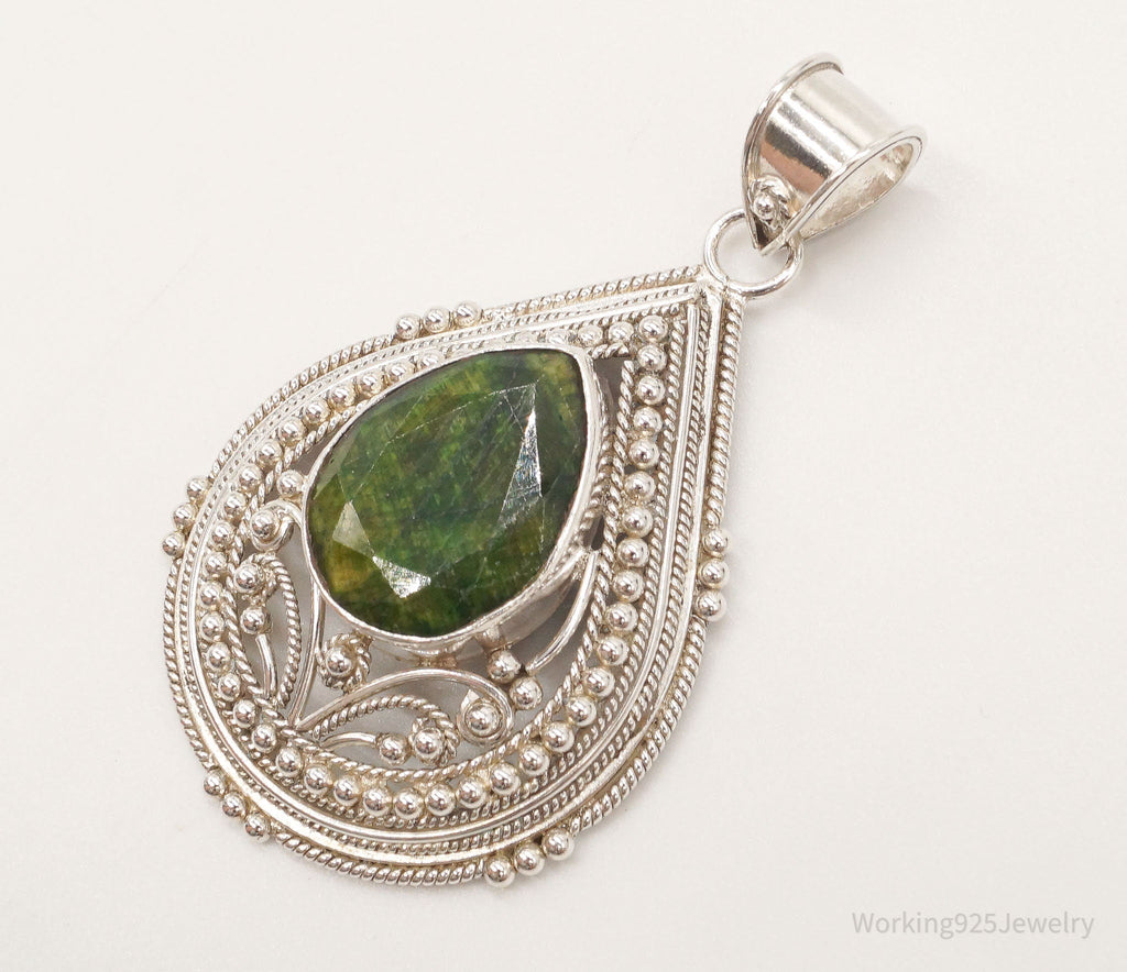 Vintage Large Green Stone Sterling Silver Pendant | Jewelry > Necklaces > Pendants | Wiccan Center