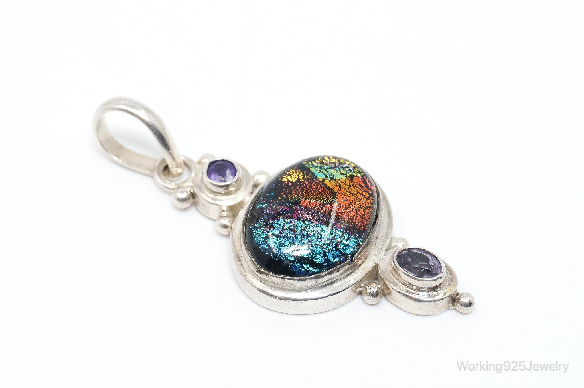 Vintage Large Dichroic Glass Amethyst Sterling Silver Necklace Pendant | Jewelry > Necklaces > Pendants | Wiccan Center