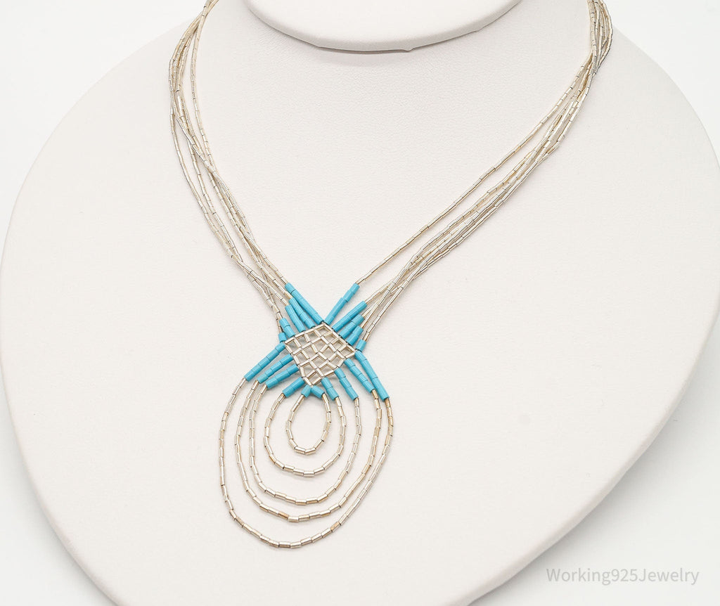 Vintage Native American Blue Turquoise Bead Sterling Silver Necklace | Jewelry > Necklaces | Wiccan Center