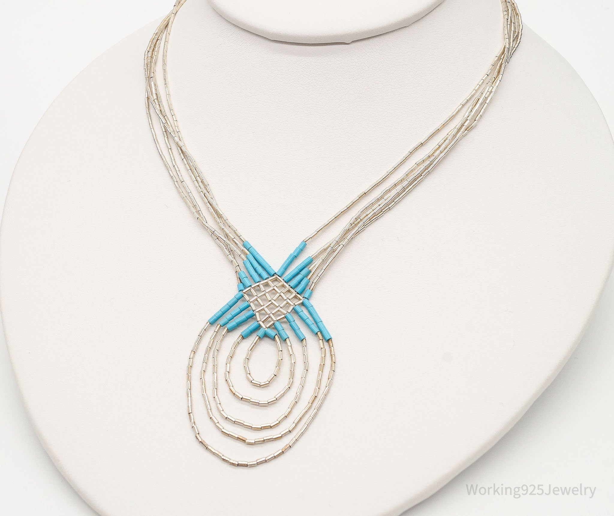Vintage Native American Blue Turquoise Bead Sterling Silver Necklace | Jewelry > Necklaces | Wiccan Center