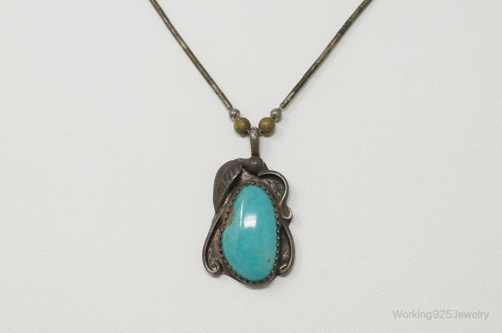 Vintage Native American Unsigned Turquoise Sterling Silver Necklace | Jewelry > Necklaces > Pendants | Wiccan Center
