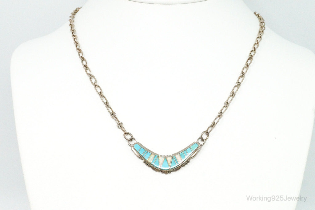 Vintage Native American Turquoise Opal Inlay Sterling Silver Necklace | Jewelry > Necklaces > Pendants | Wiccan Center