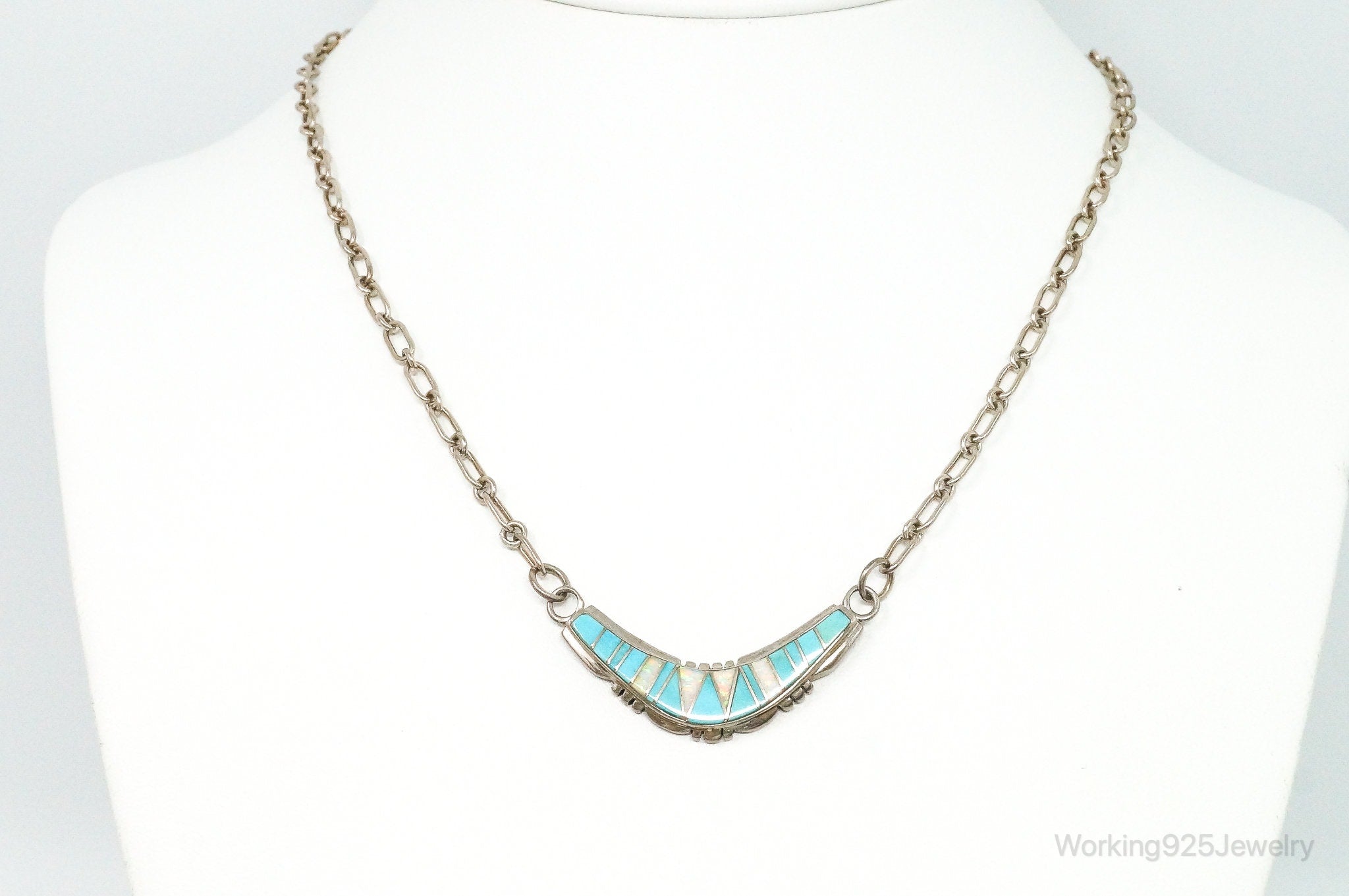 Vintage Native American Turquoise Opal Inlay Sterling Silver Necklace | Jewelry > Necklaces > Pendants | Wiccan Center