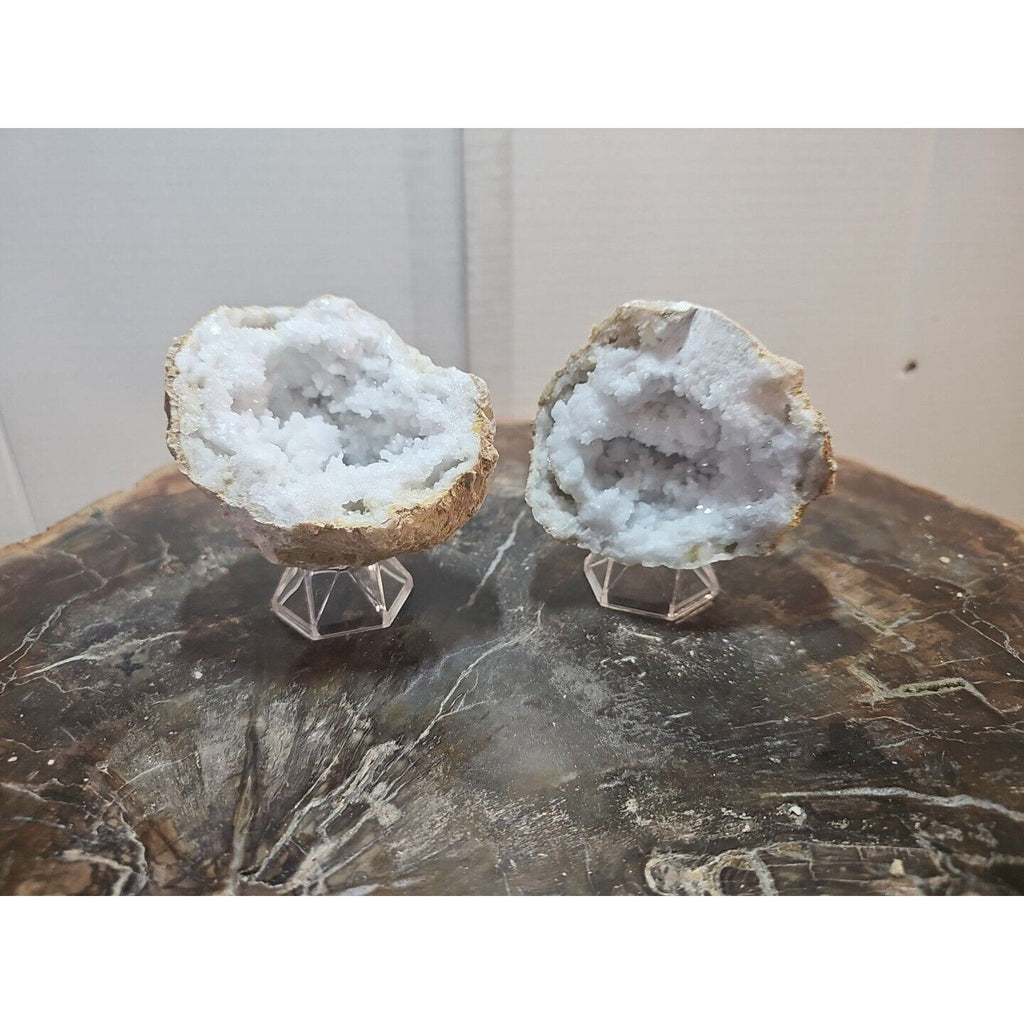 Moroccan Quartz Geode Pair with Display Stands — 1.18 lbs | CrystalCloud Company | Geodes & Clusters | Wiccan Center