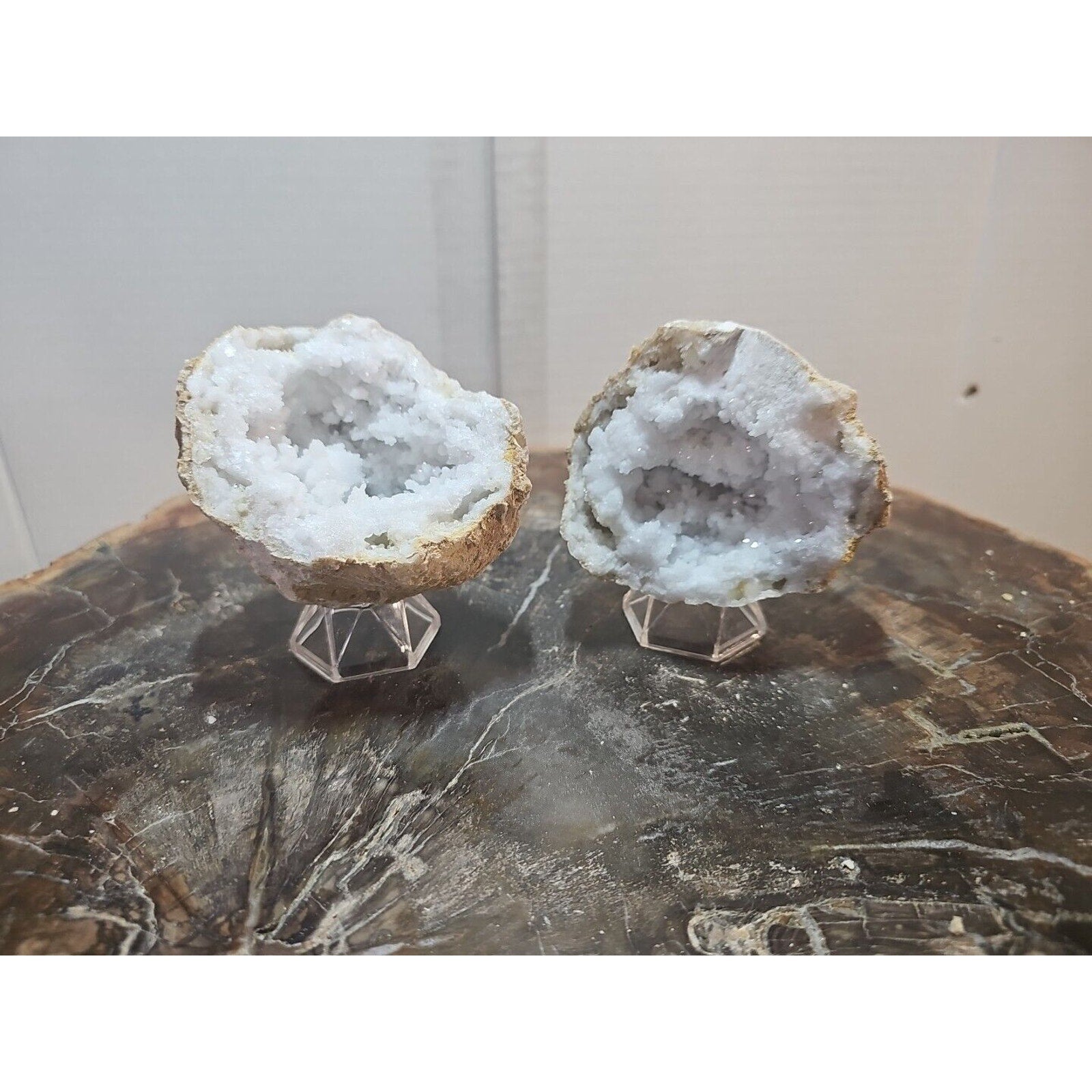 Moroccan Quartz Geode Pair with Display Stands — 1.18 lbs | CrystalCloud Company | Geodes & Clusters | Wiccan Center