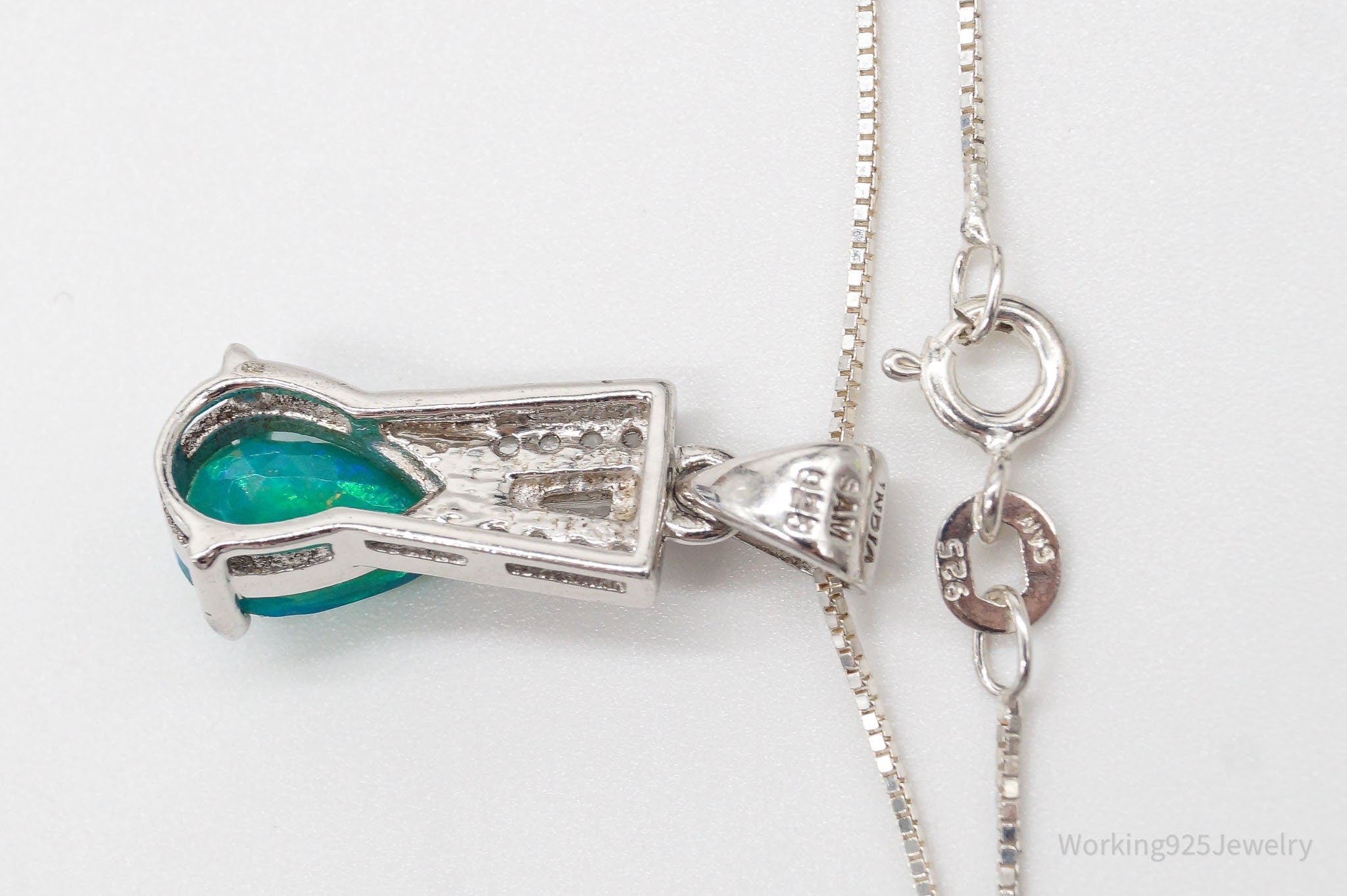 Vintage Designer Blue Opal Cubic Zirconia Sterling Silver Necklace | Jewelry > Necklaces > Pendants | Wiccan Center