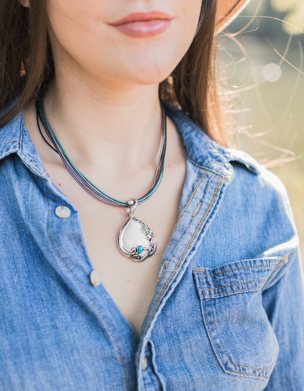 Vintage Designer Carolyn Pollack Relios Leather Sterling Silver Necklace | Jewelry > Necklaces | Wiccan Center