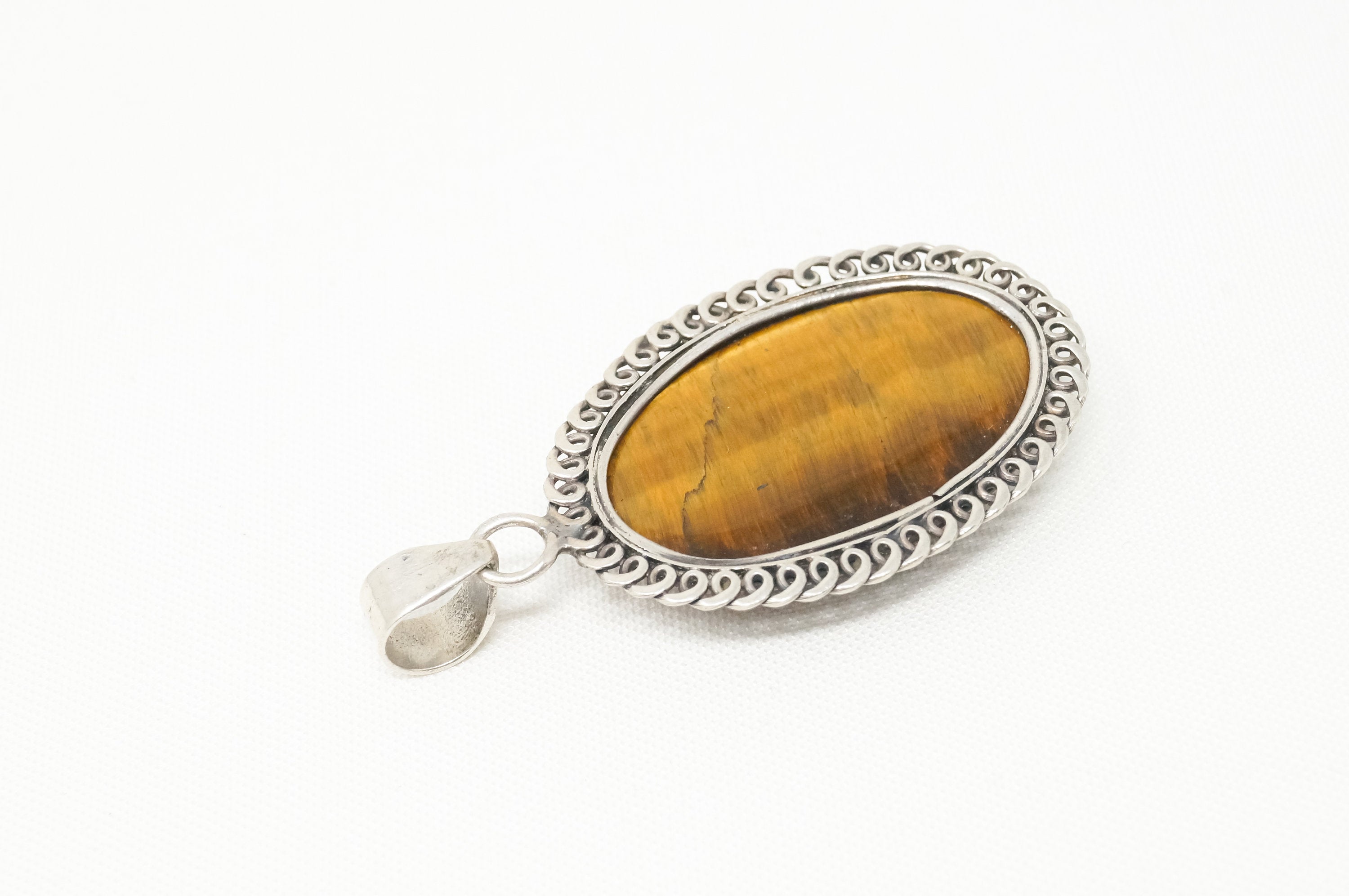 Vintage Large Southwestern Tigers Eye Sterling Silver Necklace Pendant | Jewelry > Necklaces > Pendants | Wiccan Center