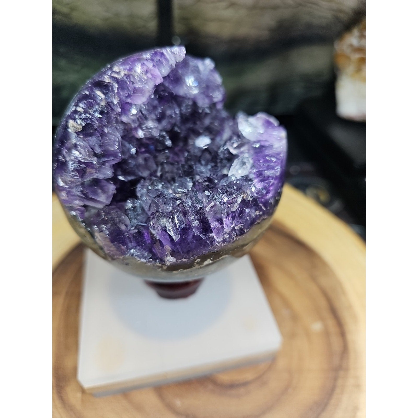 1.92LB Natural Purple Crystal Cave Quartz Open Crystal Ball Spiritual Healing | Geodes & Clusters | Wiccan Center
