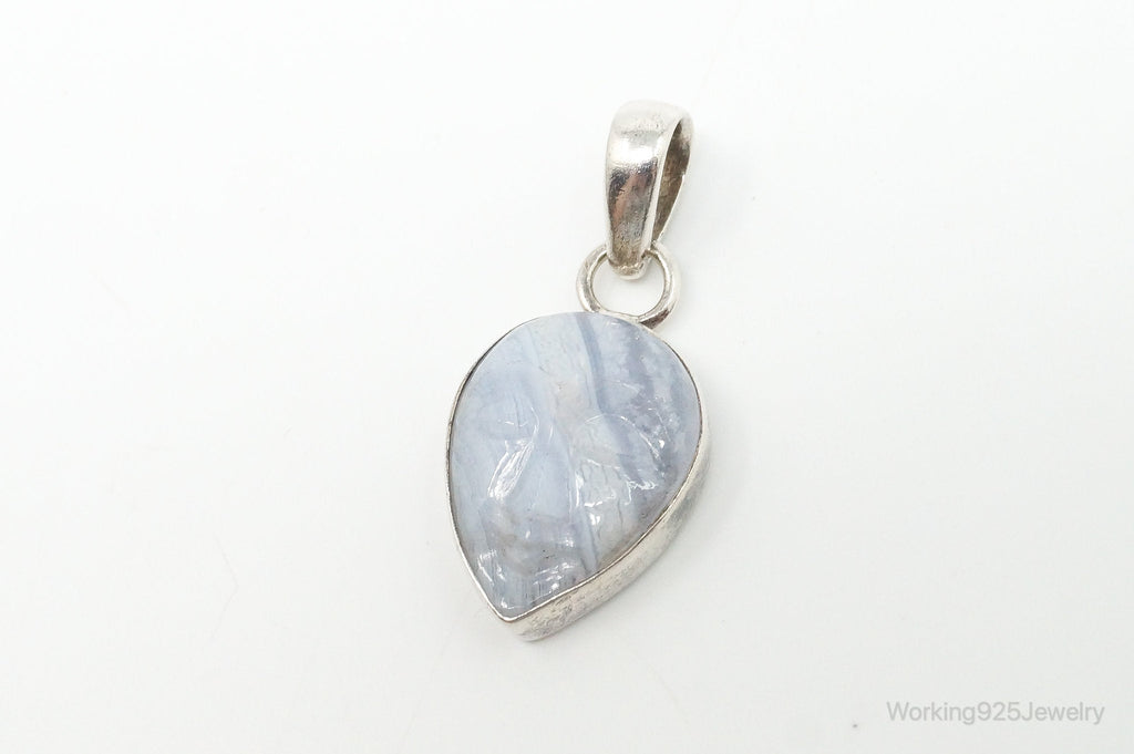 Vintage Blue Lace Agate Moon Face Sterling Silver Pendant | Jewelry > Necklaces > Pendants | Wiccan Center