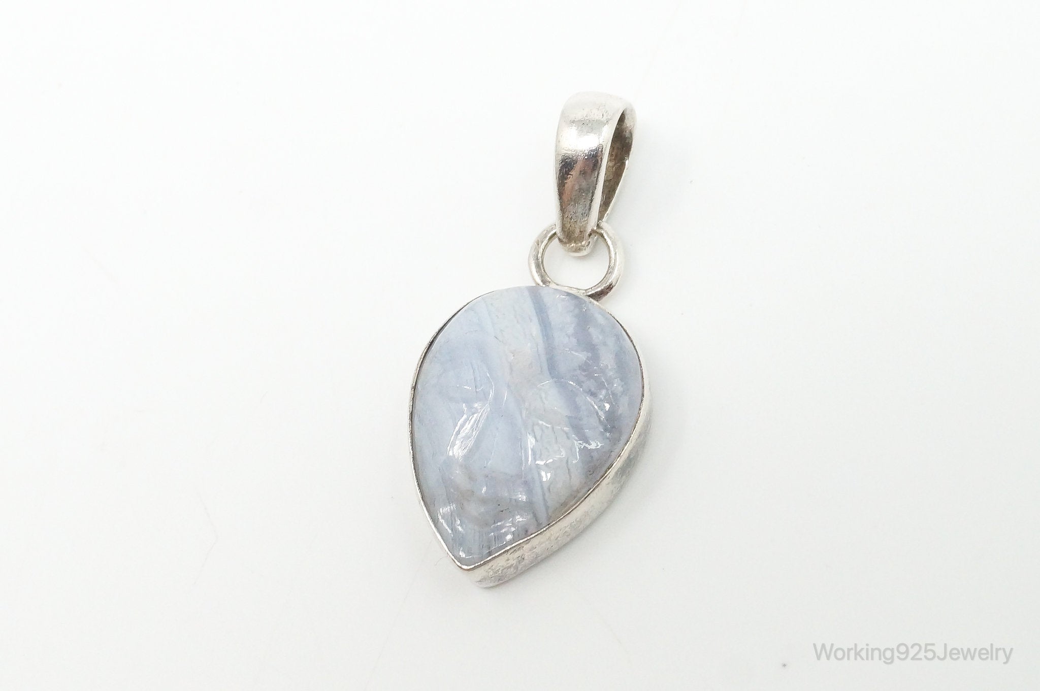 Vintage Blue Lace Agate Moon Face Sterling Silver Pendant | Jewelry > Necklaces > Pendants | Wiccan Center