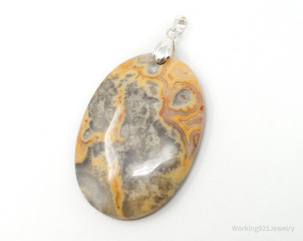 Vintage Large Orange Lace Agate Sterling Silver Necklace Pendant | Jewelry > Necklaces > Pendants | Wiccan Center