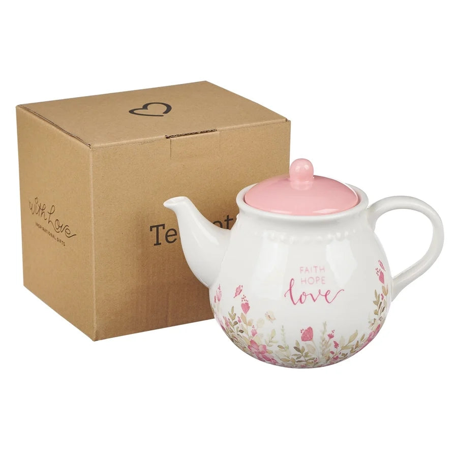 Pink Faith, Hope, Love Ceramic Teapot | Gifts | Wiccan Center