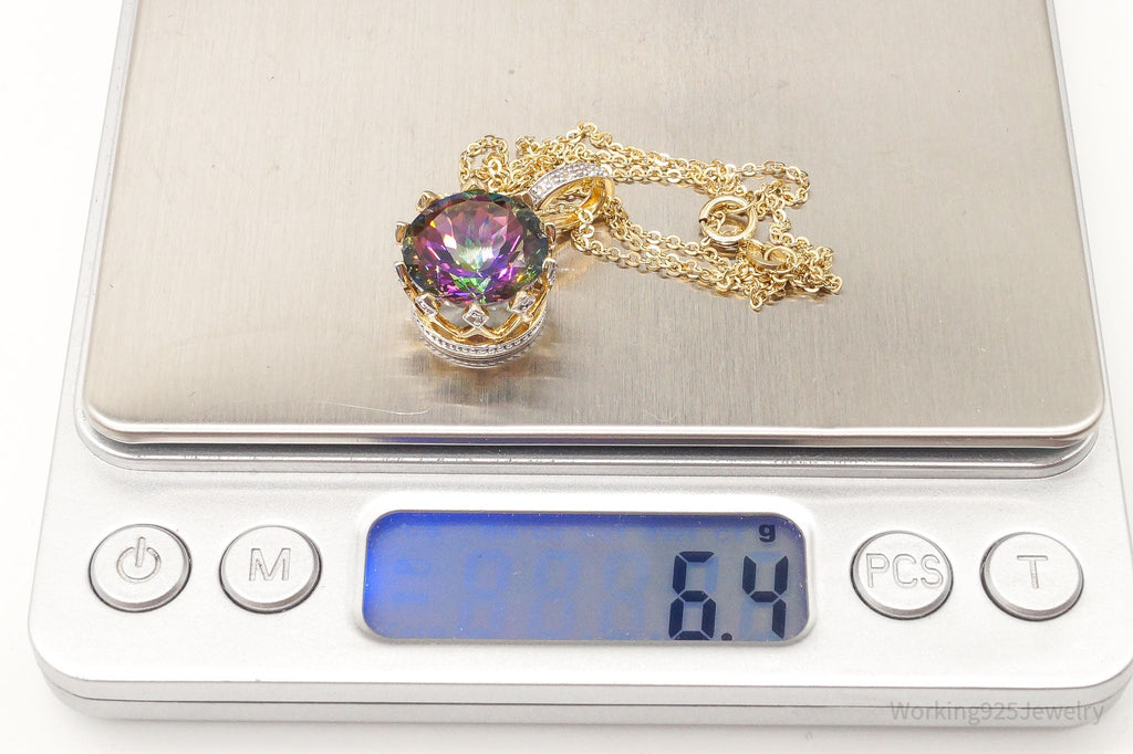 VTG Mystic Topaz Cubic Zirconia Gold Vermeil Sterling Silver Crown Necklace | Jewelry > Necklaces > Pendants | Wiccan Center