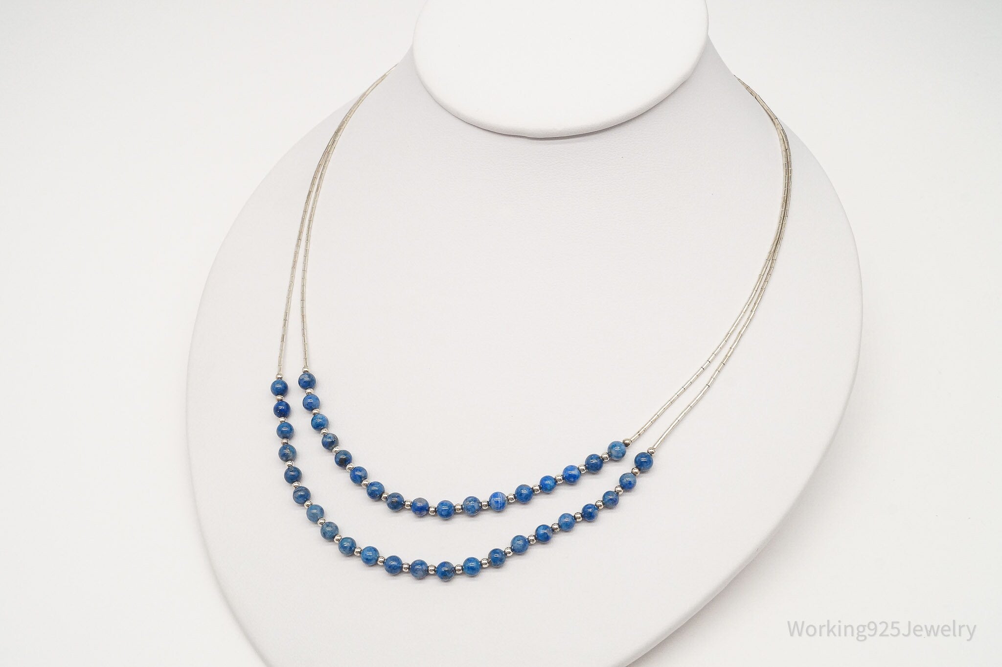 Vintage Southwest Carolyn Pollack Lapis Lazuli Bead Sterling Silver Necklace 23" | Jewelry > Necklaces | Wiccan Center