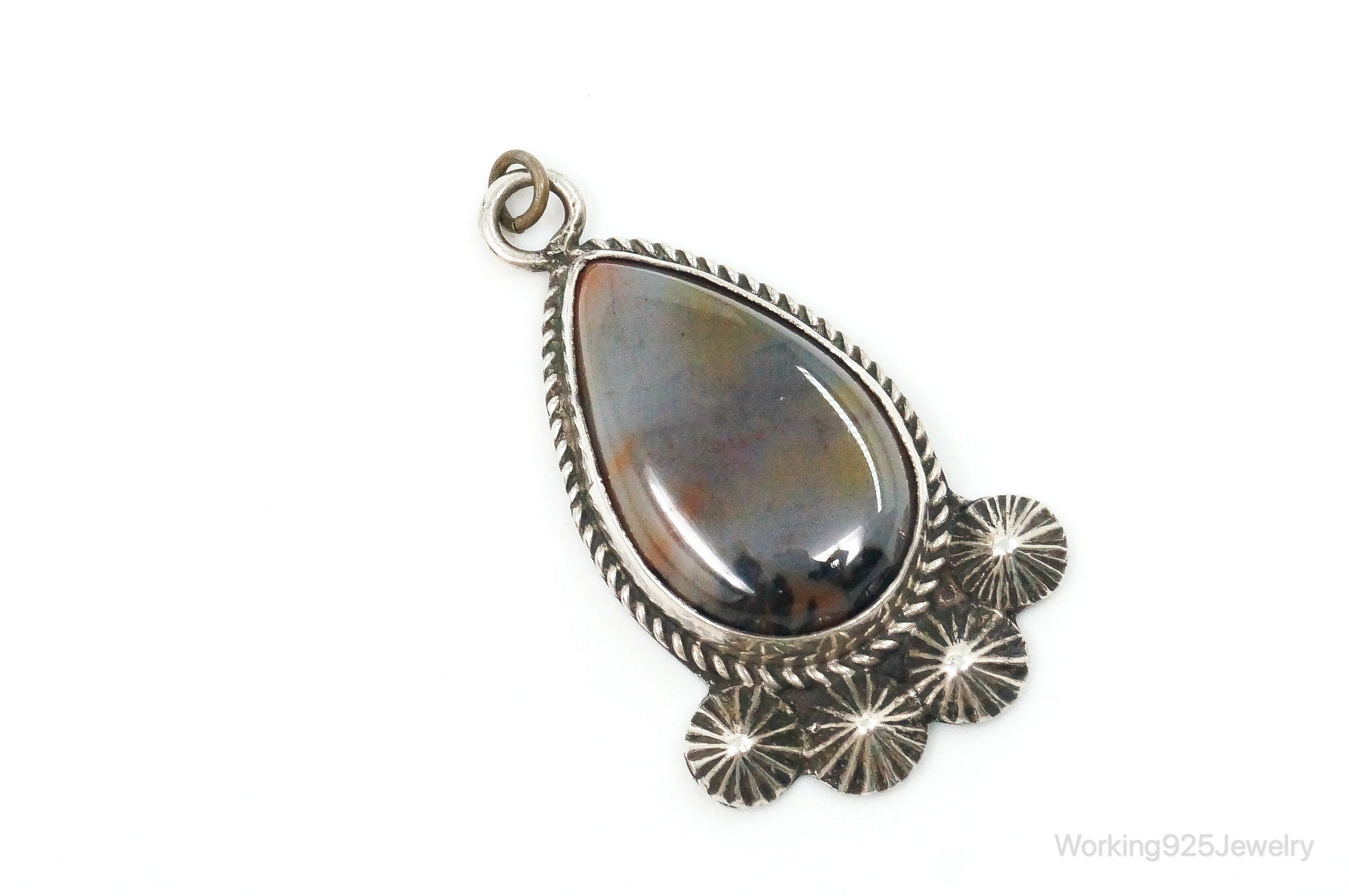 Large Vintage Native American Montana Agate Sterling Silver Pendant | Jewelry > Necklaces > Pendants | Wiccan Center