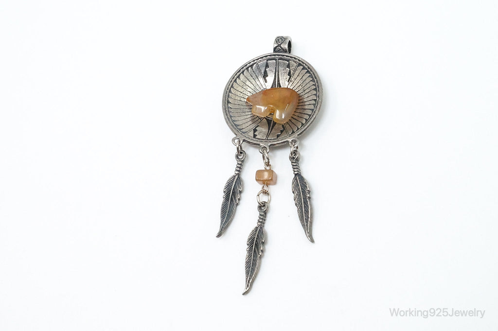 Large Vintage Native American Orange Agate Bear Sterling Silver Pendant | Jewelry > Necklaces > Pendants | Wiccan Center
