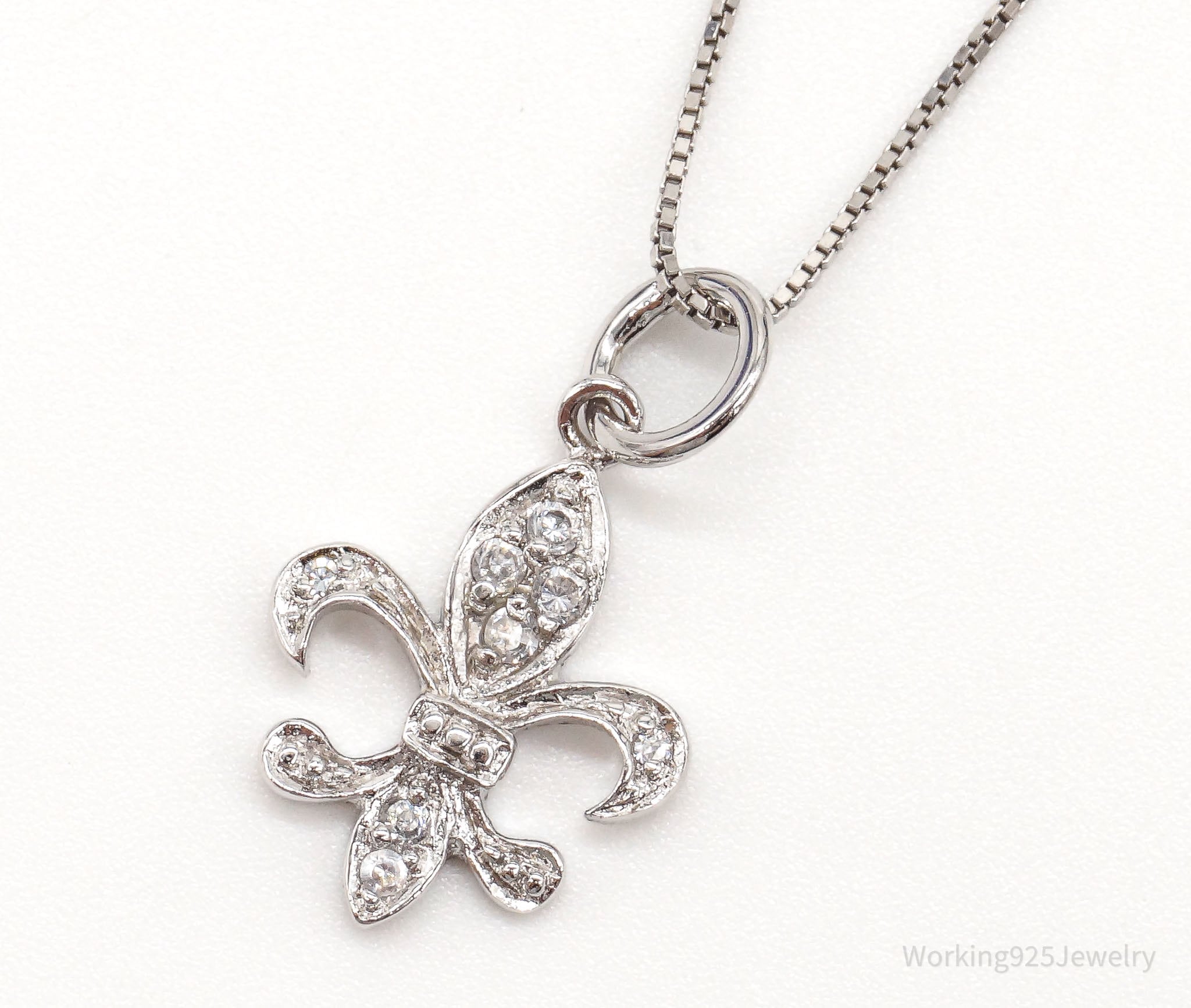 Vintage Fleur De Lis Cubic Zirconia Sterling Silver Necklace | Jewelry > Necklaces > Pendants | Wiccan Center