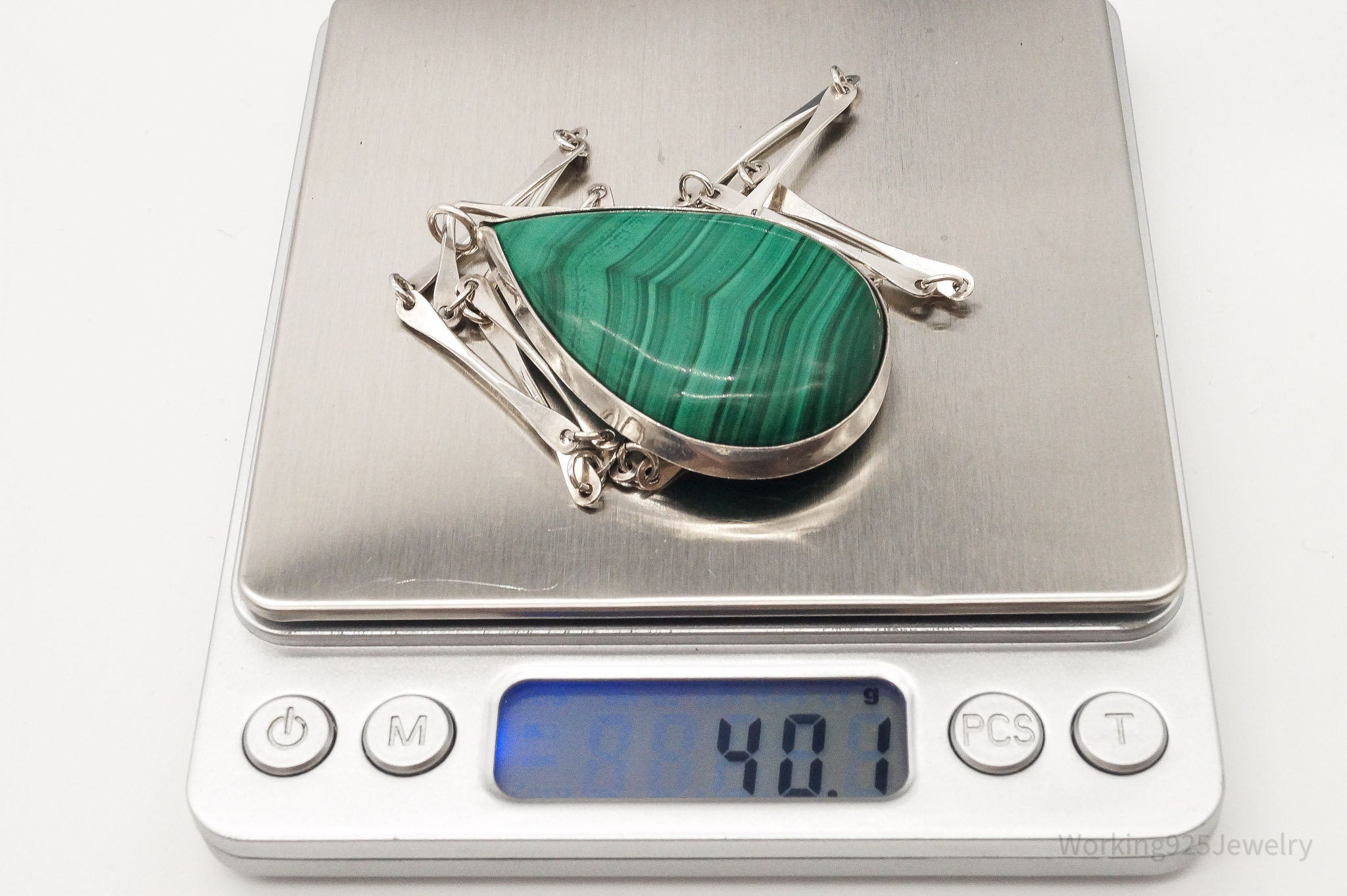 Vintage Large Malachite Sterling Silver Necklace | Jewelry > Necklaces > Pendants | Wiccan Center
