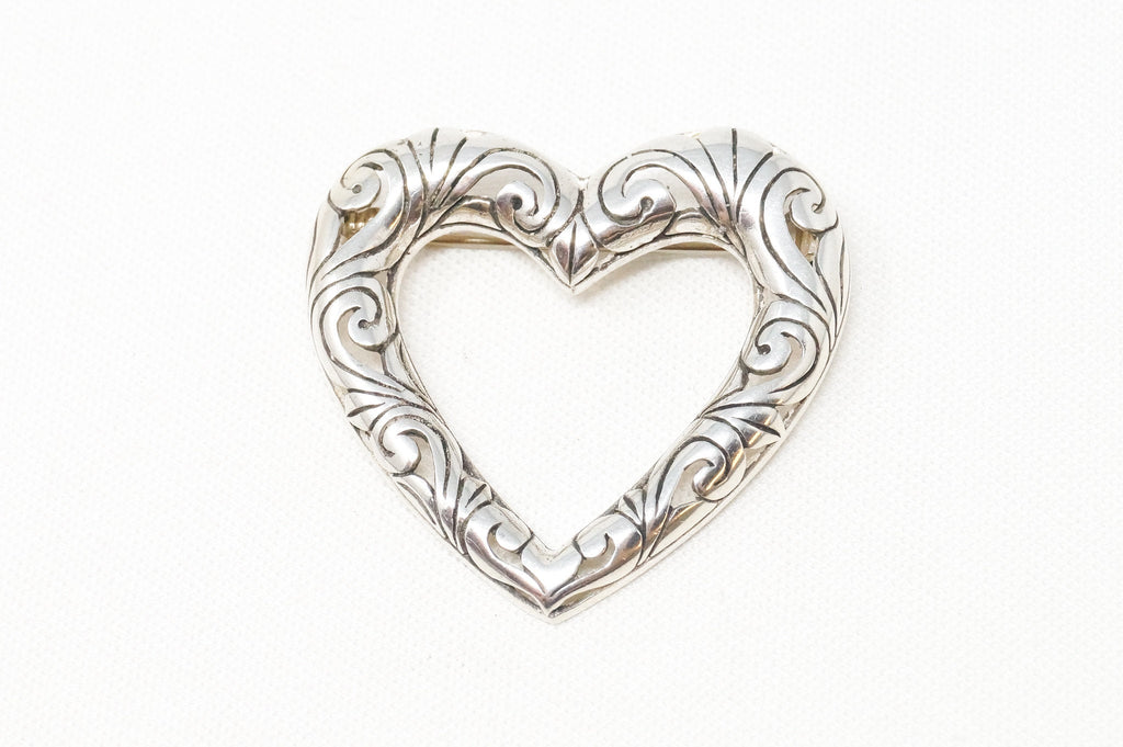Vintage Open Heart Art Deco Swirl Sterling Silver Brooch Pin | Jewelry > Necklaces > Pendants | Wiccan Center