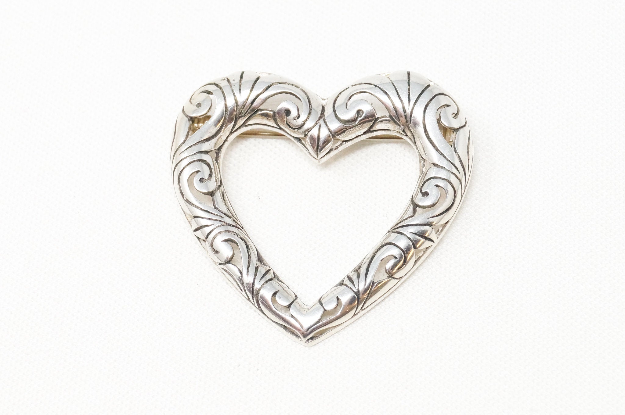 Vintage Open Heart Art Deco Swirl Sterling Silver Brooch Pin | Jewelry > Necklaces > Pendants | Wiccan Center