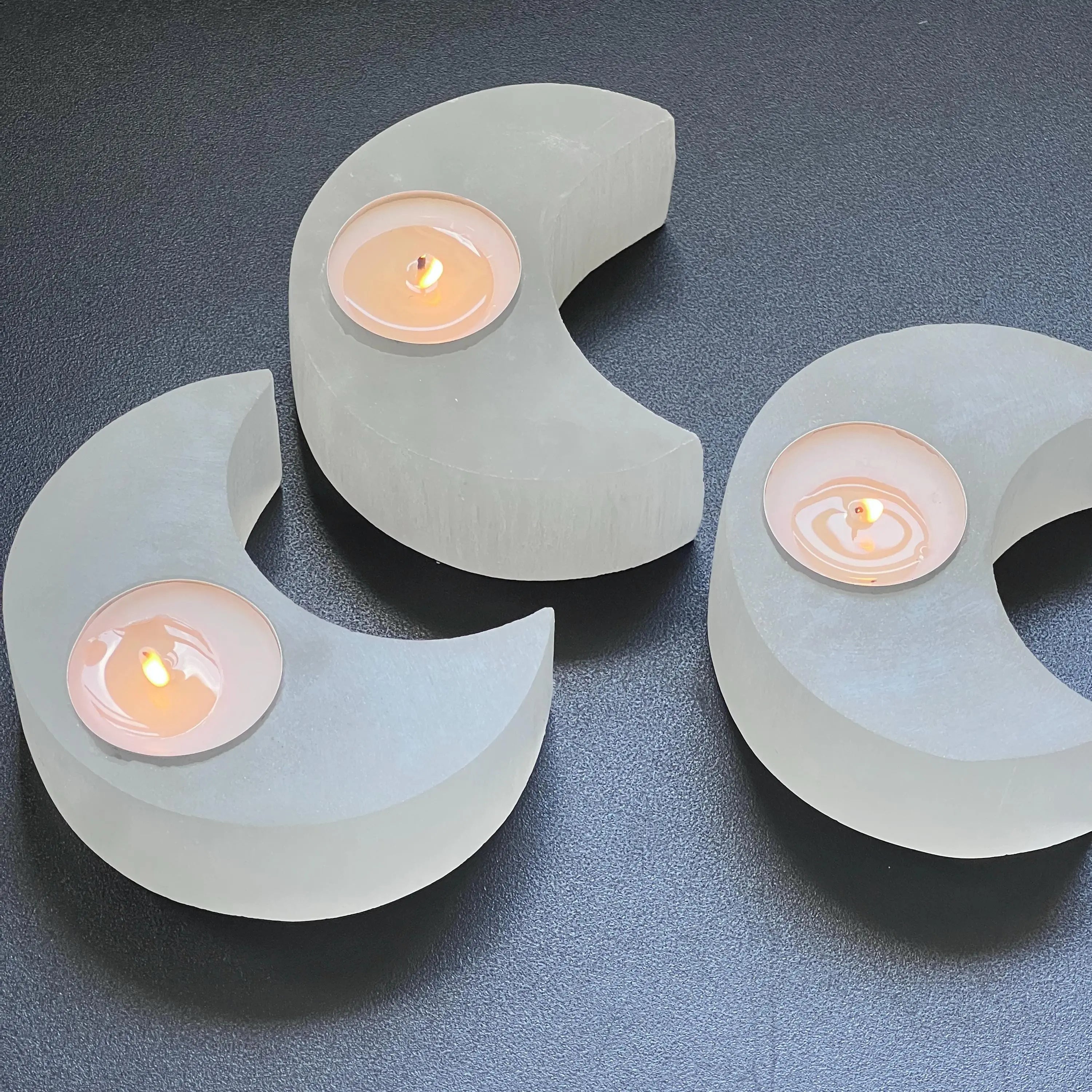 Selenite Crystal Crescent Moon Tealight Candle Carving Gemstone Home Decor | Home & Living > Home Decor > Candles & Home Fragrances > Candles > Tea Lights | Wiccan Center
