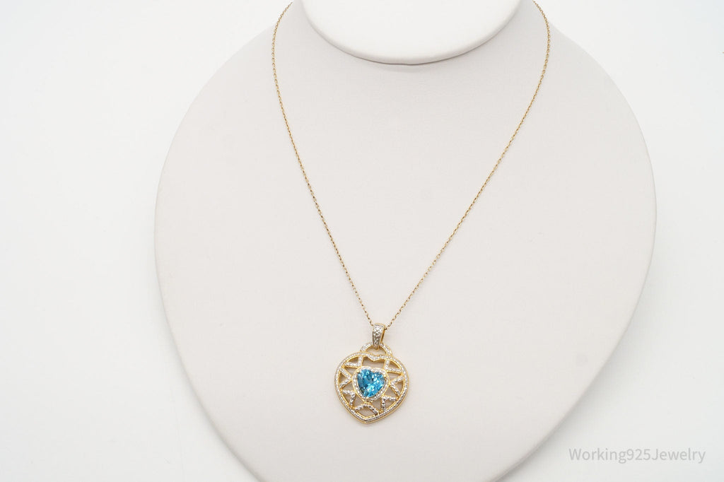 Vintage Blue Topaz Gold Vermeil Sterling Silver Heart Necklace | Jewelry > Necklaces > Pendants | Wiccan Center