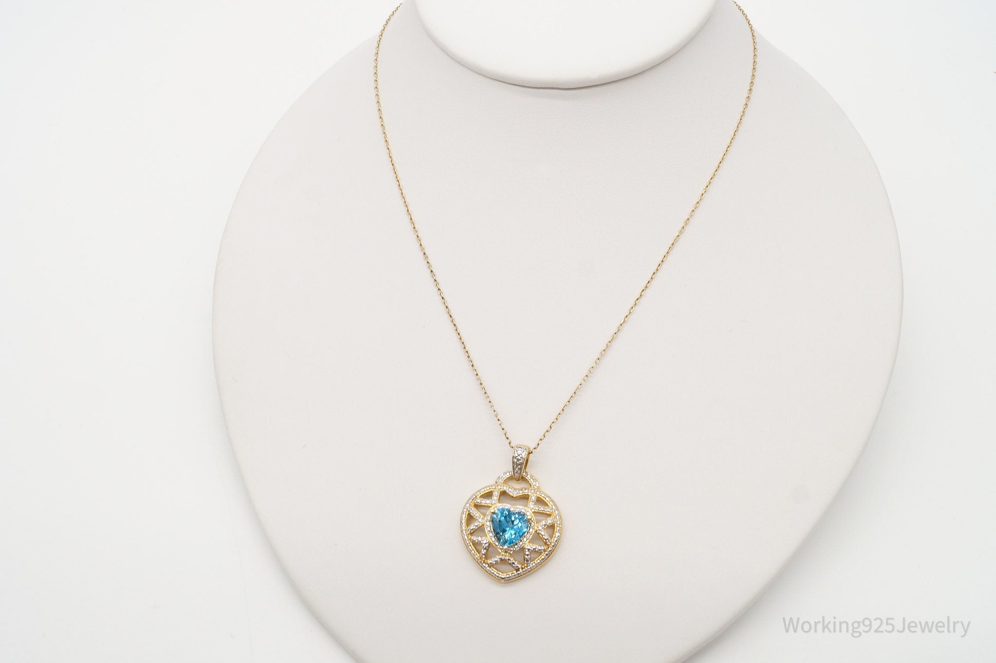 Vintage Blue Topaz Gold Vermeil Sterling Silver Heart Necklace | Jewelry > Necklaces > Pendants | Wiccan Center