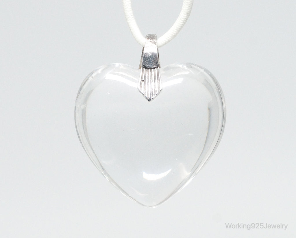 Vintage Large Glass Heart Sterling Silver Necklace Pendant | Jewelry > Necklaces > Pendants | Wiccan Center