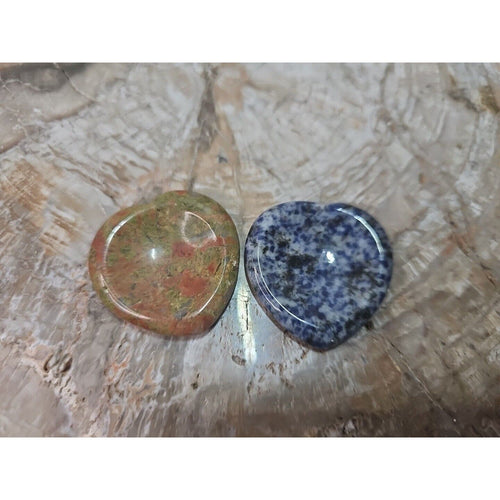 2Pcs Natural Unakite Epidote Jasper Crystal Love Heart Decompression Stone | Palm Stones & Tumbled Crystals | Wiccan Center