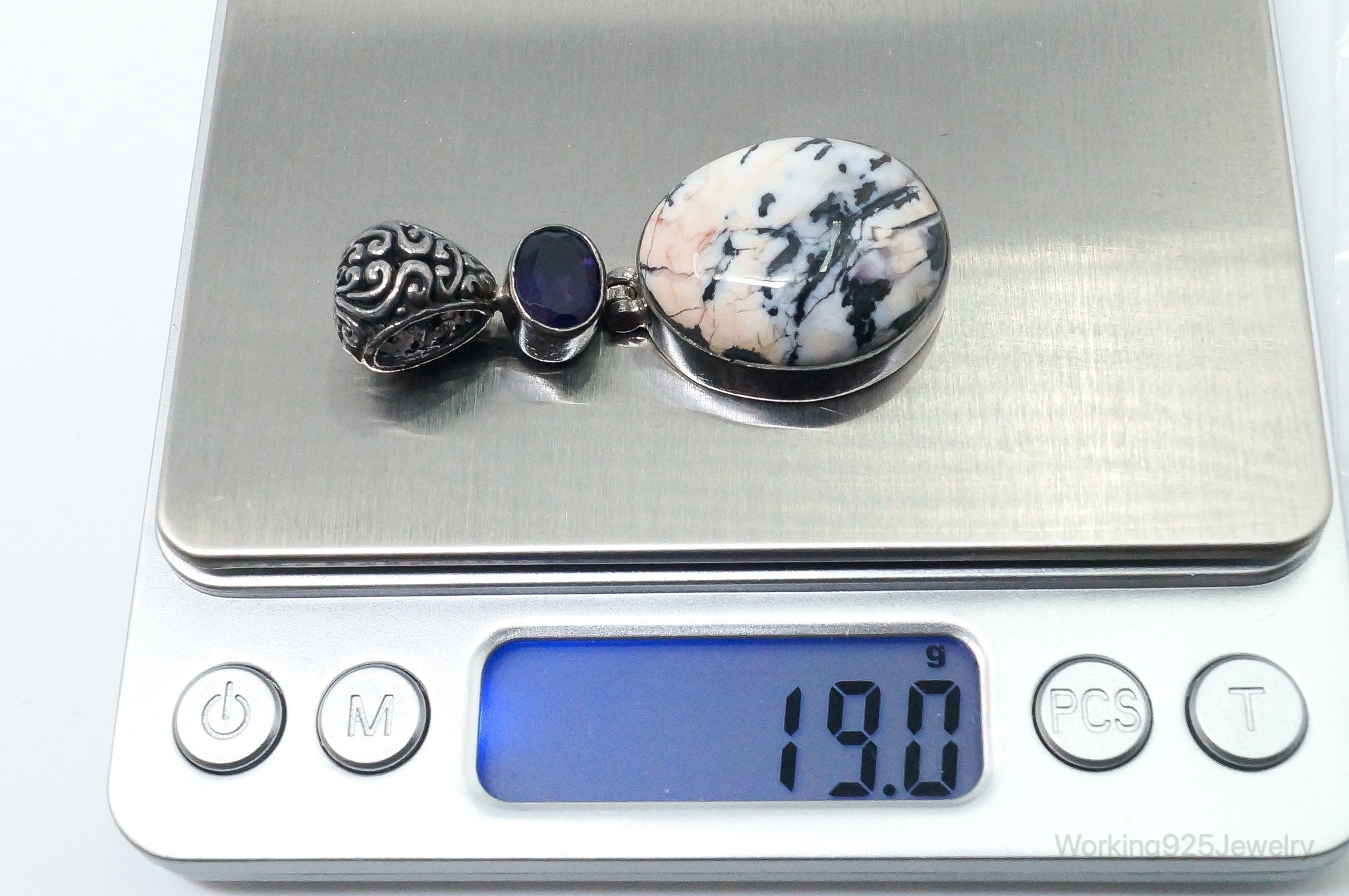 Vintage Large Zebra Jasper Amethyst Sterling Silver Necklace Pendant | Jewelry > Necklaces > Pendants | Wiccan Center