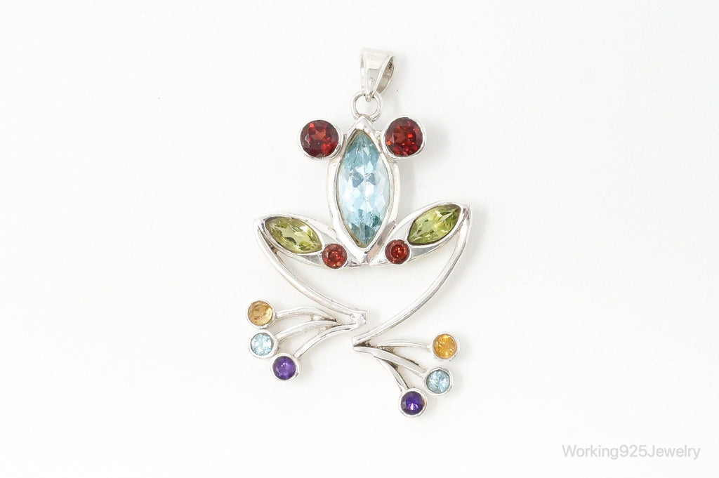 Vintage Multi Gem Tree Frog Sterling Silver Necklace Pendant | Jewelry > Necklaces > Pendants | Wiccan Center