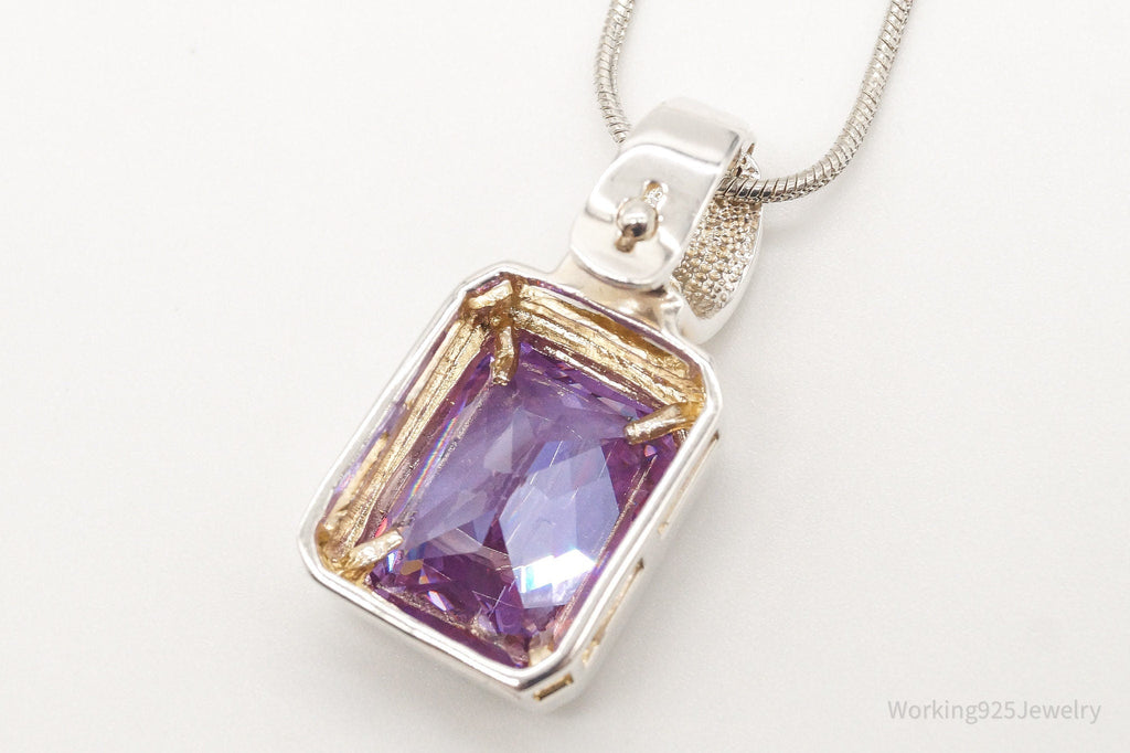 Vintage Large Purple Cubic Zirconia Sterling Silver Necklace | Jewelry > Necklaces > Pendants | Wiccan Center